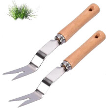 (As show, One size) Weeder with Wooden Handle Sonwaha 2 PCS Manual Weeder Stainless Steel Gardening Manual Weed Puller Digging Weeding Weeding Velvet Root Weed Shovel