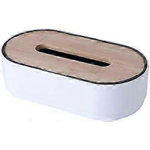 (As show, One size) Wet tissue box tissue holder round oval plastic tissue box creativity simplicity bamboo wood can be raised and lowered tissue box 1 piece (white)