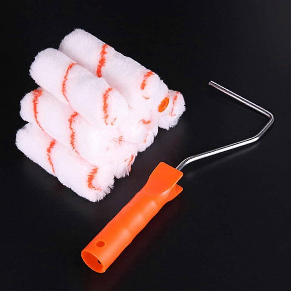 (As show, One size) Poly Paint Roller Set 10 Mini 4 Inch Paint Roller Covers Chrome Drum Holder Corner Brush for Lacquer Gloss Primers Eggshell Paints-image-OPC-PHM5YSQ-NEW