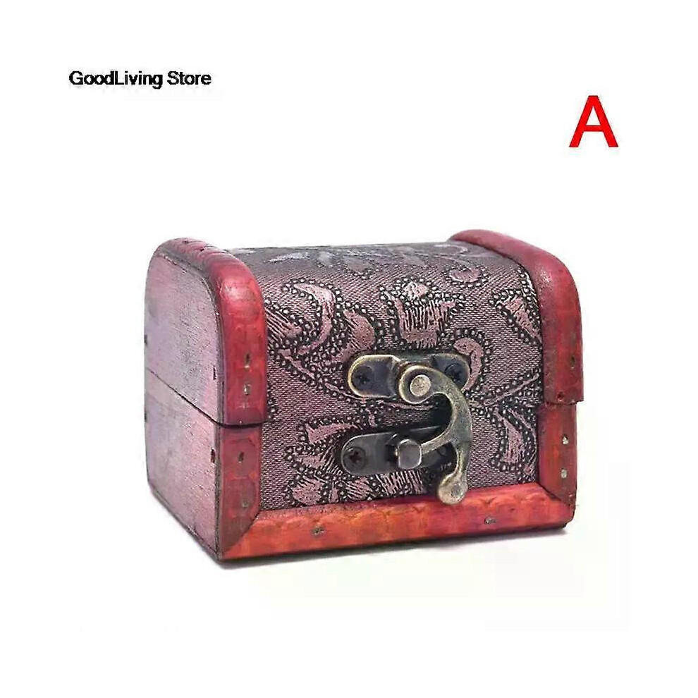(A)1 mini coffre au trésor en bois antique, boîte de rangement pour bijoux, boîte cadeau