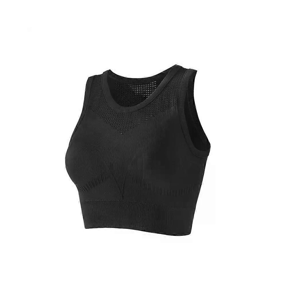 (A2,01)Chest Pad Fixed Cup Shockproof Push-up Sports Underwear Women's Thin Hollow-out Beautiful Back Outer Wear Sports Bra For Summer