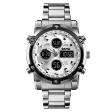 (Silver-silver) Mens Wristwatch Waterproof Military Analogue Digital Watches chronograph