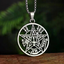 Vintage häxkonst Pentagramhänge Herrsmycken i rostfritt stål med judisk hebreisk tetragrammaton