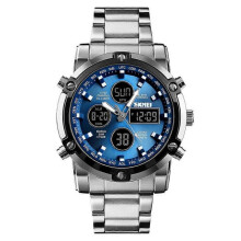 (Silver-blue) Mens Wristwatch Waterproof Military Analogue Digital Watches chronograph