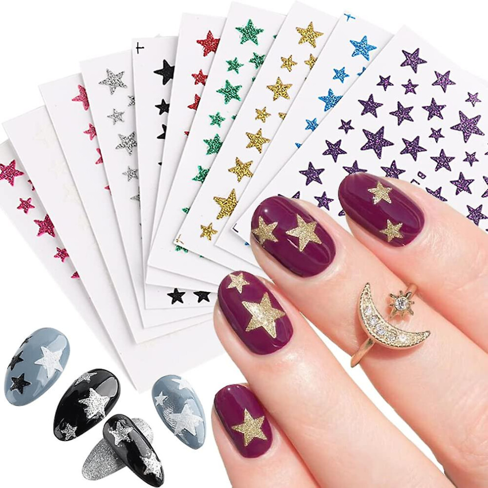 (As show, One size) Glitter Stars Nails Art Stickers Decals 3d Nail Slider Sparkly Shiny Nails Stickers Powder Star Nail Art Design Self Adhesive Nail