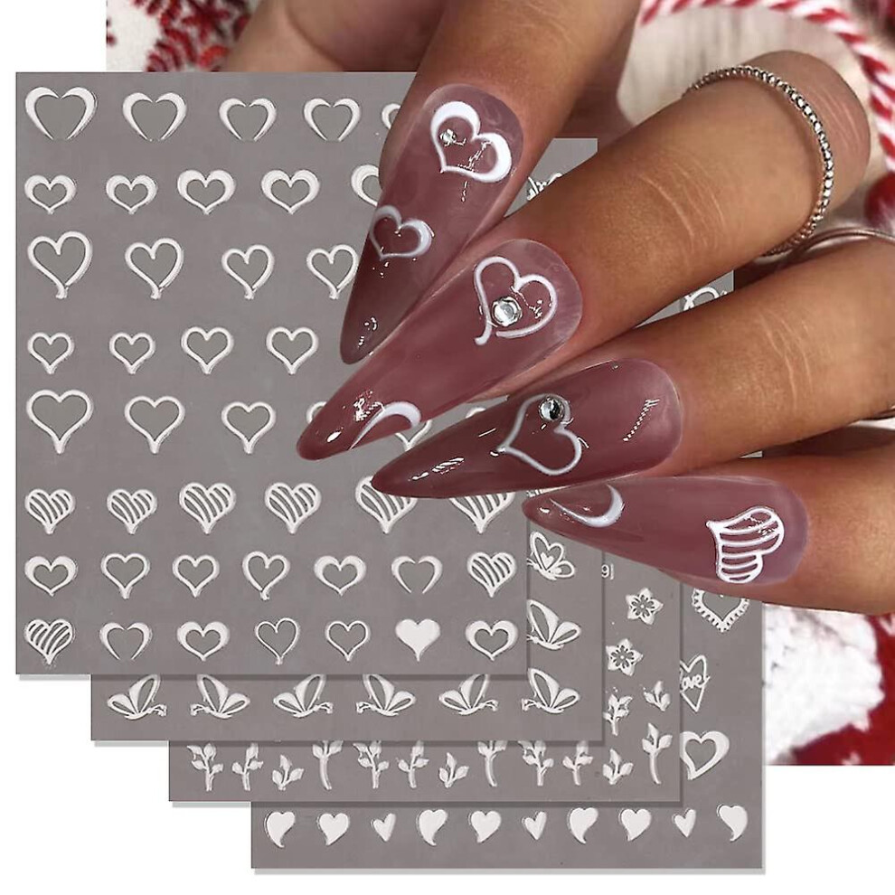 White (As Show, One Size) 5D Heart Nail Art Sticker Valentine Love Embossed Nail Decals Romantic Butterfly Flowers Hollow Heart Exquisite Slider Nail
