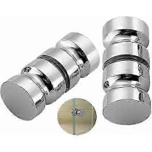 (As show, One size) Round Glass Door Handle - Set of 2 Shower Door Handles Polished Chrome 30mm Diameter Durable Stainless Steel