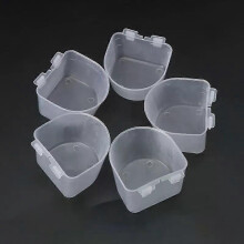 Juego de 5 vasos de alimentación de fondo plano para loros, aves y hámsteres, con bebederos colgantes.