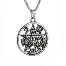 (AL19821-Silver) Vintage Häxkonst Pentagram Hänge Herr\\\\\ Judisk Hebreisk Tetragrammaton Rostfritt