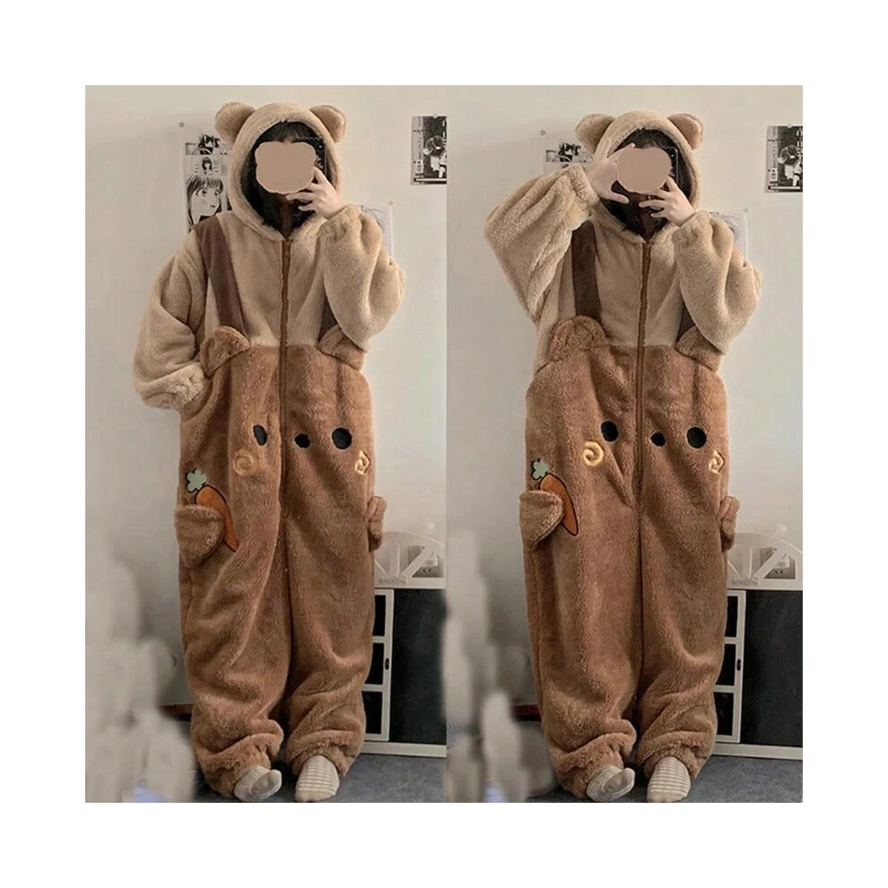 (Thickened Bear, M) Flannel Anime Onesie Adults Animal Pijama Pajamas Set Women Men Cosplay Halloween Cartoon Pyjama Adults Winter Bear Sleepwear