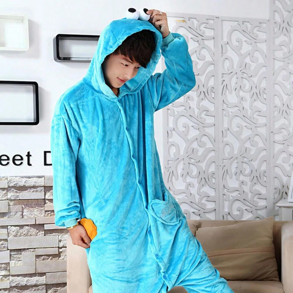 (Blue, S (Height 145-155CM)) Adult Cartoon Onesie One Piece Pajamas Halloween Christmas Animal Cosplay Costume for Women Men Warm Anime Sleepwear Jumpsuits