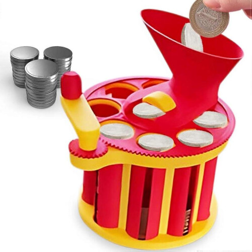 (US, RED YELLOW) Genius Coin Classifier - Hand-cranked Coin Sorter