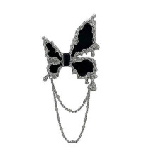 Spilla con catena a farfalla nera, stile punk, accessorio per abbigliamento, spilla da giacca.