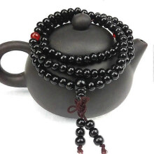 Pulsera Mala de madera de sándalo natural (negra) de 6 mm para meditación budista, con 108 cuentas de