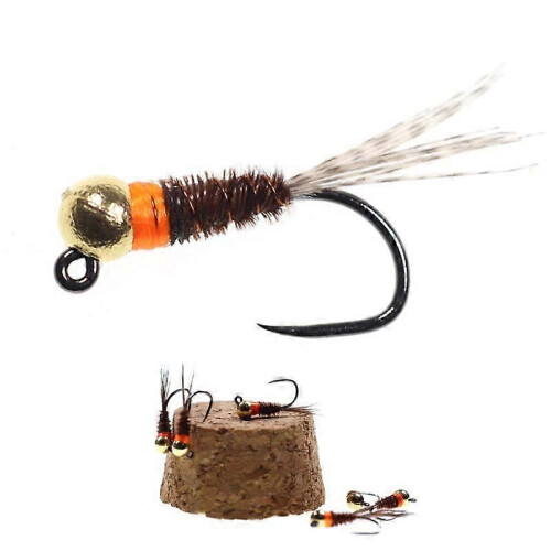 Bimoo 6 τεμάχια Tungsten Bead Jig Head Perdigon Nymphs Πορτοκαλί κολάρο Φασι