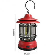 (Battery, Red) Portable Retro Camping Lamp Rechargeable Campfire With Hook For Hiking, Fishing