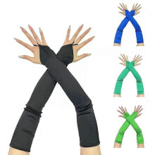 Guantes largos sin dedos de satén con gancho de 48 cm para mujer, estilo retro liso, accesorios para