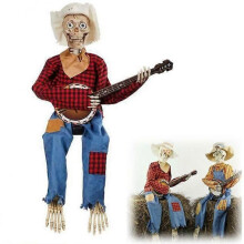 (Red - with light) Funny Animated Duel Banjo Skeletons, 2023 Cowboy Skull Statue, Movable Luminous Skull Ornaments, Funny Banjo Skeleton Figures