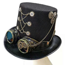 Sombreros de copa góticos steampunk unisex con gafas protectoras, sombrero de Halloween, sombrero de