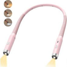 (Pink) LED Neck Reading Light, Hands Free Book Lights for Reading at Night with 3 Colours & 3 Brightness Adjustable, USB Reading Lamp Foldable