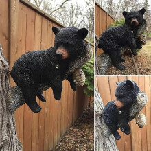 Cute Bear Napping Hanging Out in a Tree Sculpture, Realistic Animal Figurines, Resin Bear Wall-Mounted Art Statue