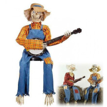 (Yellow - with light) Funny Animated Duel Banjo Skeletons, 2023 Cowboy Skull Statue, Movable Luminous Skull Ornaments, Funny Banjo Skeleton Figures