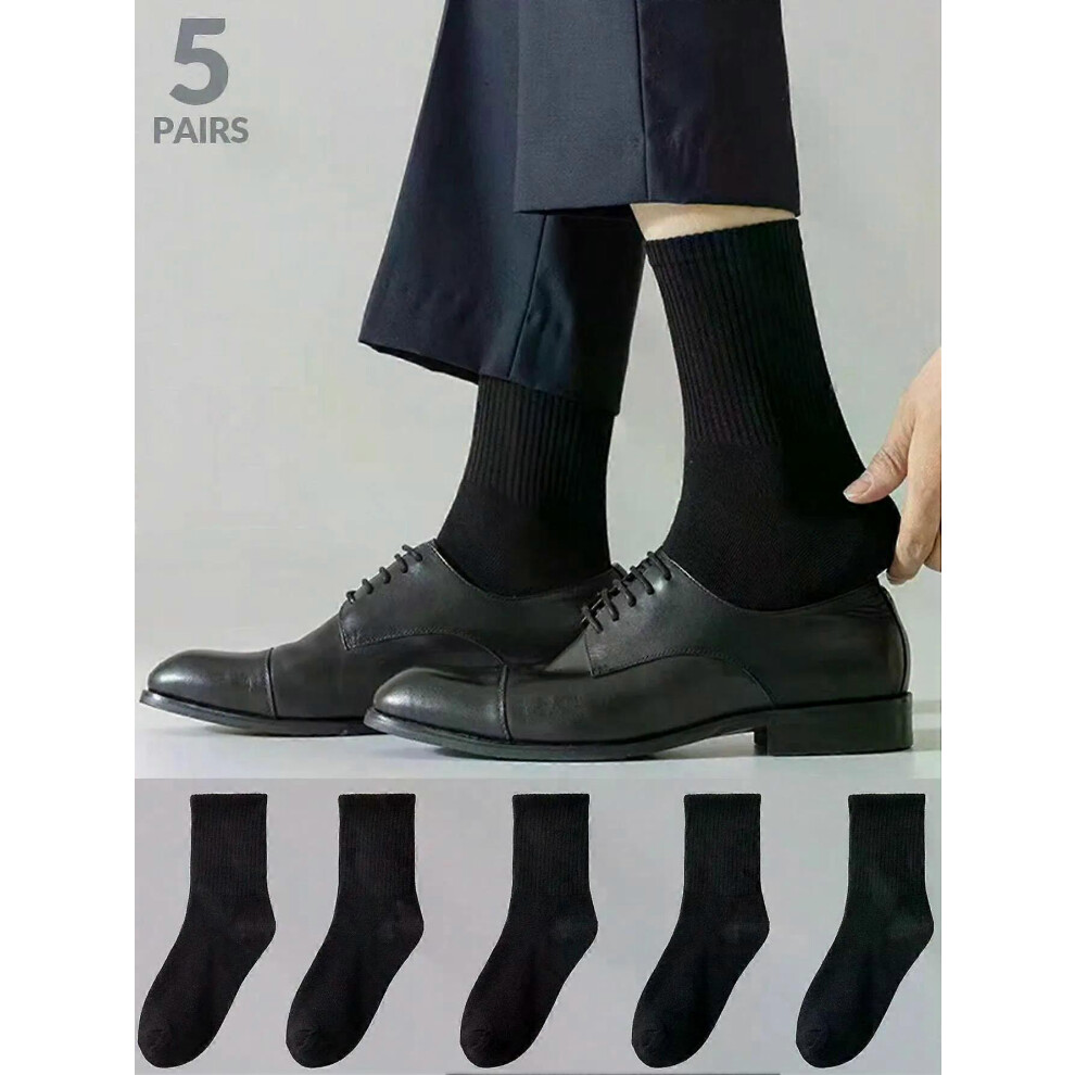Lot de 5 paires de chaussettes longues noires pour homme, chaussettes de sport et décontractées tendance,
