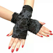 (Blanco) Guantes góticos sin dedos Guantes punk rock Guantes de guerrero Accesorios de escena de chica