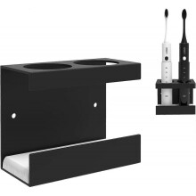 (2 Holes) Toothbrush Holders for Bathrooms, Wall Mounted Electric Toothbrush Holder with Diatomite Dish, Self-Adhesive No Drilling