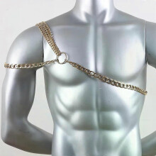 Arnés corporal gótico con cadena de metal para hombre, sujetador, cinturón para el pecho, moda gótica