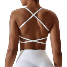 (L, White) Backless Sports Bra, Sexy Push Up Sports Bra, Crossback Bustier, Women's Padded, Gym Top Without Underwire