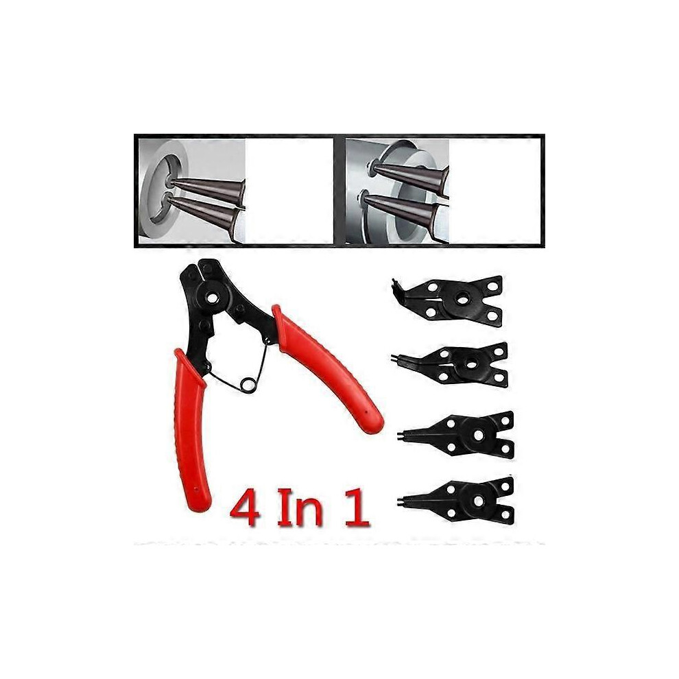 Pince à circlips rouge 4 en 1, pince à circlips à quatre têtes, démontage et assemblage du ressort d'arbre