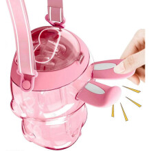 (Pink) 800ml Kids Water Bottles, Sounding Rabbit Ears Kids Water Bottle with Straw, Leak Proof Sippy Bottles with Adjustable Strap