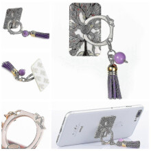 (As show, One size) Qd-paste Tassels Metal Ed Finr Ring Bracket Mobile Ph(cloud )