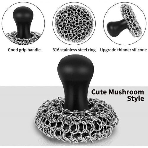 Cast Iron Cleaner Chainmail Scrubber with Pan Scraper, Cast Iron Scrubber Brush, 316 Chainmail Scrubber 1