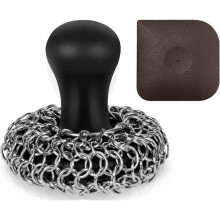 Cast Iron Cleaner Chainmail Scrubber with Pan Scraper, Cast Iron Scrubber Brush, 316 Chainmail Scrubber