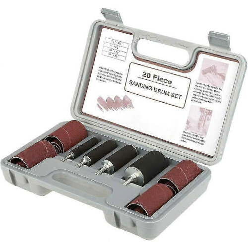 (As show, One size) Sanding Tool Kit 20pcs Sanding Drum Sander with Drill Press Case