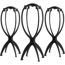 (As show, One size) Women's Black Wig Stand Plastic Wig Head Portable Wig Holder 3 Pieces
