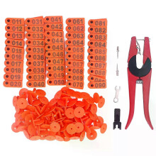 (Arancione) 100 set di kit per etichette auricolari per bestiame con numero, etichette auricolari per
