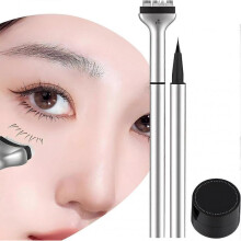 (Brown) Lower Lash Stamp, 2024 New Silicone Eyelash Stamp, Lower Lash Stamp with Ink, 2 in 1 Lower Eyelash Stamps & Eyeliner Quick Eye Makeup Tool
