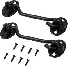 (As show, One size) Cabin Hook Set - 2 Stainless Steel Window Hooks with Eyelet for Doors Windows (100mm Black)