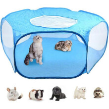 (Blue)Cat Playpen, Small Animal Playpen with Zipper Cover, Pop up Indoor Foldable Guinea Pig Playpen Outdoor Yard Fence Cage