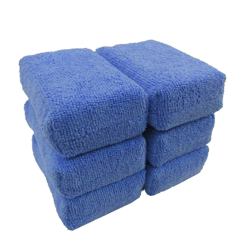 (As Show, One Size) Microfiber Car Polishing Sponge - 6-Pack Car Waxing Applicator Pad Car Cleaning Sponge Blue 4631898274493
