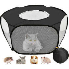 (Black)Cat Playpen, Small Animal Playpen with Zipper Cover, Pop up Indoor Foldable Guinea Pig Playpen Outdoor Yard Fence Cage