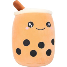 (As show, One size) 19.6 Inches Bubble Tea Stuffed Plush Pillow Brown Round Eyes Milk Tea Warm Plush Sleeping Pillow Childrens Gift Decorations
