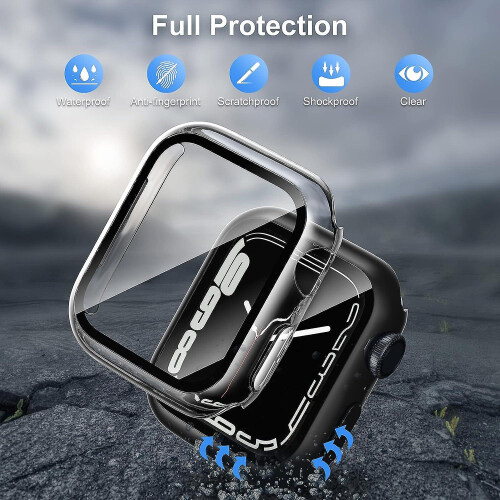 (As show, One size) [2 Pack]45mm Case With Screen Protector, Hard Pc Protective Cover Tempered Glass Protector Accessories(black+clear) 2