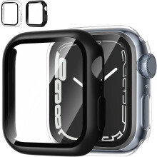 (As show, One size) [2 Pack]compatible With Apple Watch Series 7 45mm Case With Screen Protector, Hard Pc Protective Cover Tempered Glass Protector