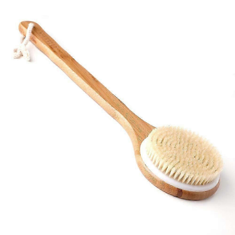 (As show, One size) Bath brush Back brush Body brush Long handle Dry brush Natural bamboo bristles Exfoliating massage Improve blood circulation Cellu