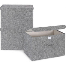 (As show, One size) Fabric Storage Boxes With Lids 3Pcs - Foldable Linen Boxes for Wardrobe 372425cm