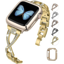 (As show, One size) Watch Bands Compatible With Apple Watch 38mm 40mm 41mm 42mm 44mm 45mm Se Series 7 6 5 4 3 2 1 Women Jewelry Metal Strap